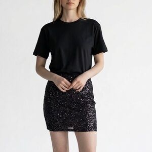 Cable & Gauge Sequin Black Pencil Skirt